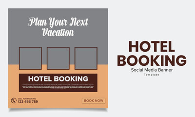 Vector hotel and resort booking square banner post template