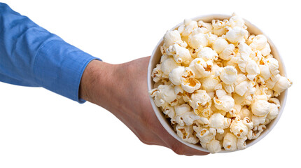 A bowl of tasty salt popcorn on wooden background,