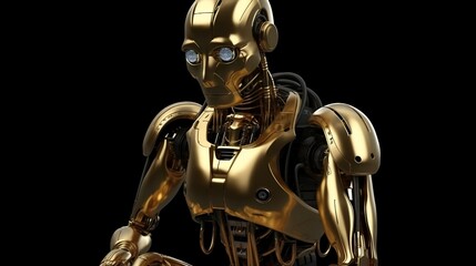 Android gold robot on the black background. Generative AI