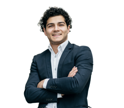 Portrait of a young entrepreneur, an office employee in a suit, a male assistant sales manager. Transparent background, png.