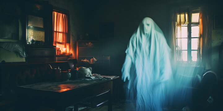 un spectre &agrave; l'int&eacute;rieur d'une cuisine, photo horreur