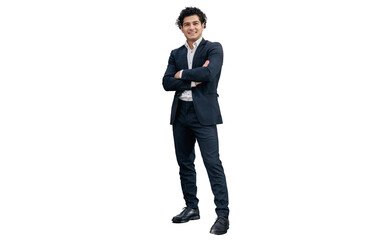 The entrepreneur is a young guy in a business suit, a successful man. Transparent background, png.