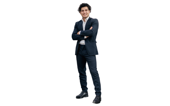 The entrepreneur is a young guy in a business suit, a successful man. Transparent background, png.