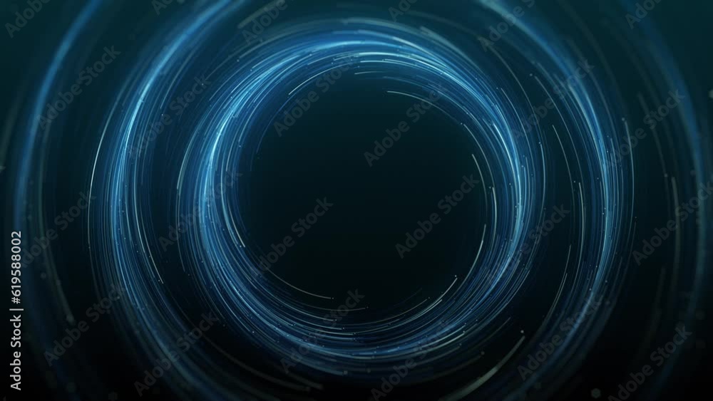Poster concentric circles of spinning particles/ 4k animation of abstract spinning particles lights in conc