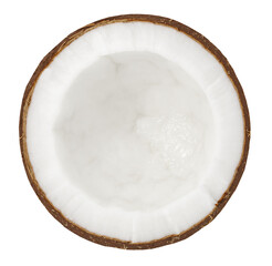 Coconut half, split, isolated on transparent background