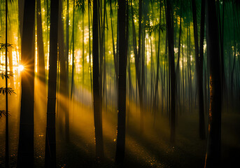 bambus wald im sonnelicht sonnenuntergang dschungel dungel ki ai generative
