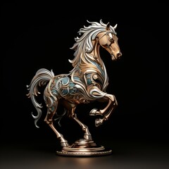 Horse trophy made in silver and gold. Made with Generative AI.