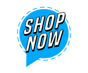 Colorful vector flat design banner shop now. This sign is well adapted for web design.