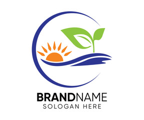 Sunset beach logo design vector icon template