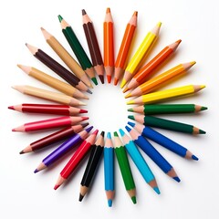 Fototapeta premium Colorful pencils in a circle with a white background, Back to school ,Generative AI