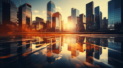 Obraz premium Reflective skyscraper business office buildings