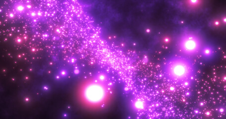 Abstract purple energy particles and waves magical bright glowing futuristic hi-tech with blur effect and bokeh background