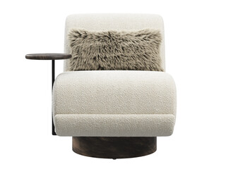 Modern white boucle upholstery swivel chair. 3d render.