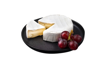 Camembert cheese on plate with fruits on transparent background