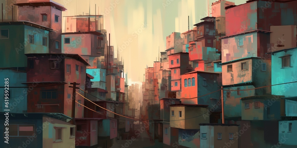 Poster a digital artwork depicting a metropolis with its many structures.