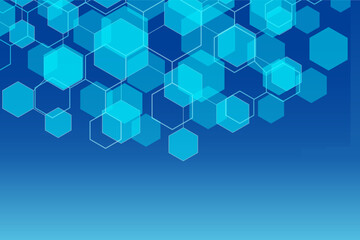 Fototapeta na wymiar Hexagon Abstract Blue Background Vector Geometric Shape Technology Technical Medical Futuristic Business Wallpaper Template. Dark Bright Gradient Art Design Black Box Connection Community Link Polygon