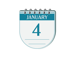 4 january round retro events calendar page vector. Old style calendar, date appointment, schedule, business planner, event reminder illustration. Abstract three dimensional vintage style calendar. 