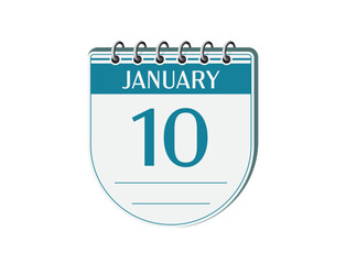 10 january round retro events calendar page vector. Old style calendar, date appointment, schedule, business planner, event reminder illustration. Abstract three dimensional vintage style calendar. 