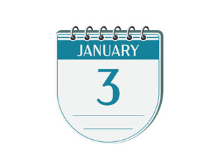 3 january round retro events calendar page vector. Old style calendar, date appointment, schedule, business planner, event reminder illustration. Abstract three dimensional vintage style calendar. 