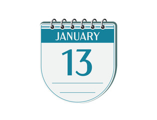 13 january round retro events calendar page vector. Old style calendar, date appointment, schedule, business planner, event reminder illustration. Abstract three dimensional vintage style calendar. 