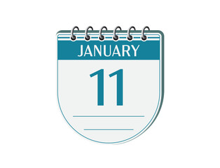 11 january round retro events calendar page vector. Old style calendar, date appointment, schedule, business planner, event reminder illustration. Abstract three dimensional vintage style calendar. 