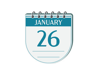 26 january round retro events calendar page vector. Old style calendar, date appointment, schedule, business planner, event reminder illustration. Abstract three dimensional vintage style calendar. 