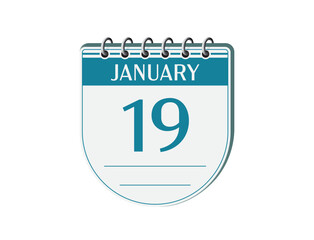 19 january round retro events calendar page vector. Old style calendar, date appointment, schedule, business planner, event reminder illustration. Abstract three dimensional vintage style calendar. 