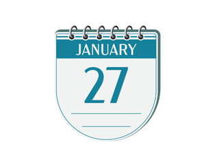 27 january round retro events calendar page vector. Old style calendar, date appointment, schedule, business planner, event reminder illustration. Abstract three dimensional vintage style calendar. 