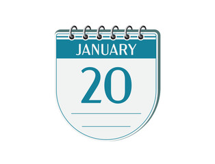 20 january round retro events calendar page vector. Old style calendar, date appointment, schedule, business planner, event reminder illustration. Abstract three dimensional vintage style calendar. 