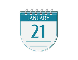 21 january round retro events calendar page vector. Old style calendar, date appointment, schedule, business planner, event reminder illustration. Abstract three dimensional vintage style calendar. 