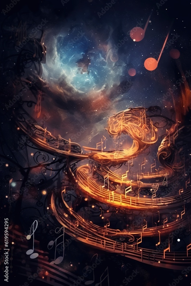 Poster a painting created digitally using music notes and music notes