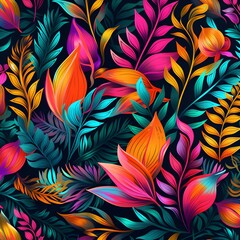 Eine lebhafte Illustration präsentiert eine Vielzahl von farbenfrohen Pflanzen. Mit leuchtenden Farben feiert dieses Kunstwerk die lebendige Palette der Natur. - generative ai