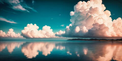 clouds with water reflections on the shore