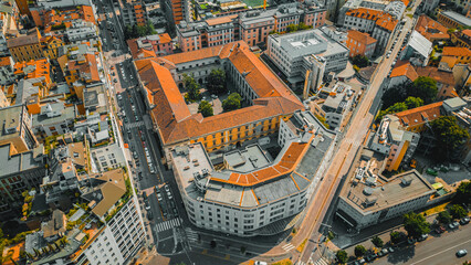 Fototapeta premium Milan, Italy. Roofs of the city aerial view.