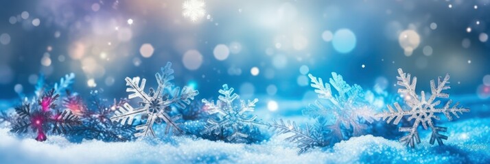 decorative winter background with snow and snowflakes .Christmas wallpaper. Generative AI