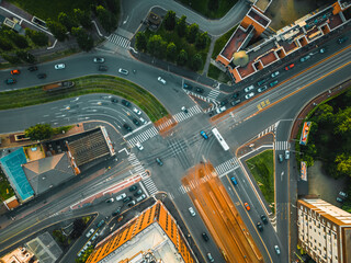 Aerial view Milan, Area Porta Garibaldi. View of the city at sunset.