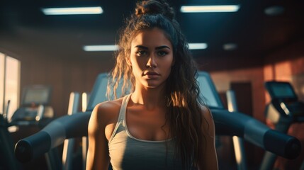 Fototapeta premium young sporty woman on a treadmill in a gym