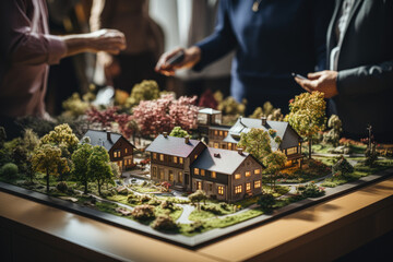 Real estate agent discussing the terms of a house purchase contract, facilitating a smooth transaction. Generative Ai.