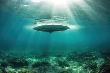 Fototapeta na wymiar unidentified object ufo underwater covered with rust and algae. Generative AI