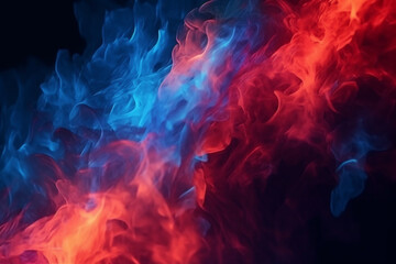 Fototapeta premium Bold red and blue flames ignite the darkness of the background. Generative AI