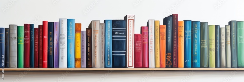 Poster close up of library books on shelf. generative ai