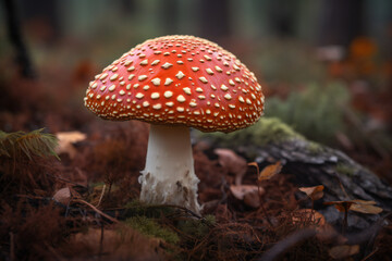 Fototapeta premium red fly agaric mushroom in the forest,ai generated