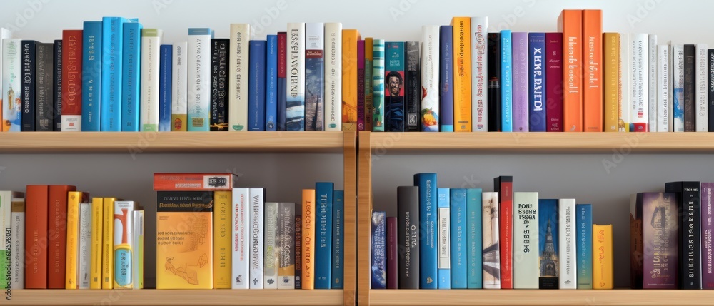 Poster close up of library books on shelf. generative ai
