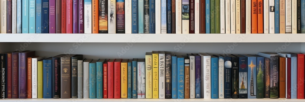 Poster close up of library books on shelf. generative ai