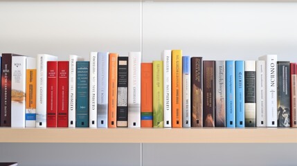 Close up of library books on shelf. Generative AI