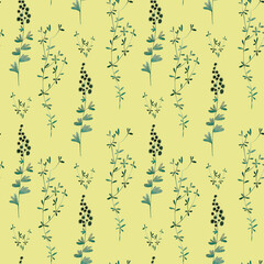 Pattern of delicate blades of grass. Watercolor illustration, pattern for fabric.