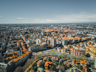 Aerial view of the Milan city. Top view of the new business district of the city. District Milan City life.