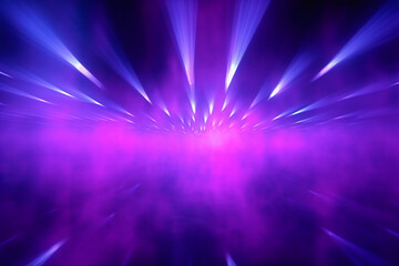 Fototapeta na wymiar Dynamic interplay of purple and blue searchlights in a smoky abyss. Generative AI