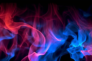Dynamic red and blue flames dance against a black backdrop. Generative AI