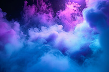 Fototapeta premium Engulfed in smoke, vibrant purple and blue searchlights create intrigue. Generative AI